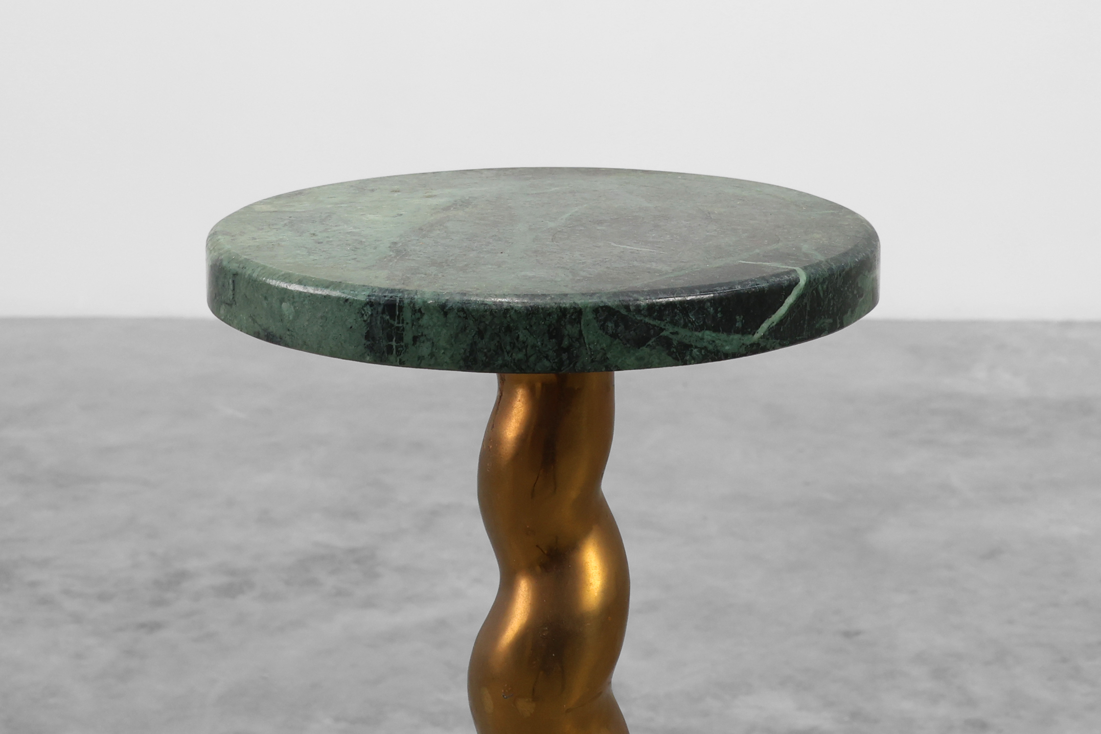Art Deco side table or pedestal with green marble top and bronze base, Belgium ca. 1925thumbnail